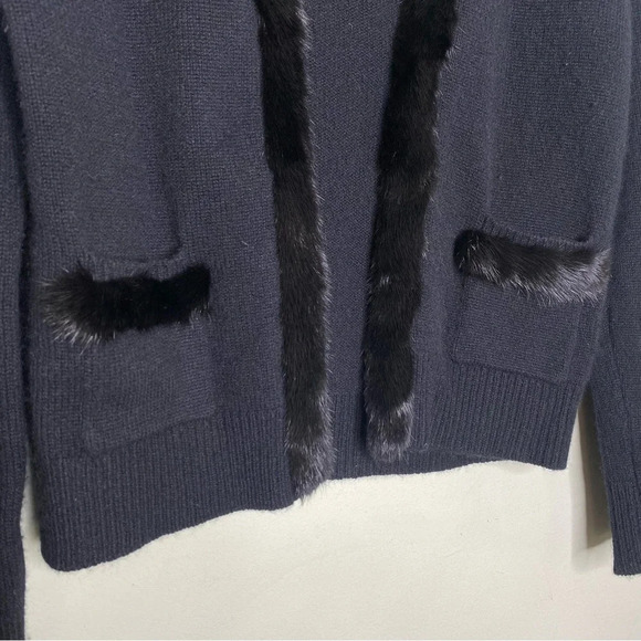 Yves Salomon Black Cashmere Mink Fur Trim Cardigan Blazer Jacket Women's Large - Picture 6 of 9